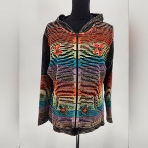 Karma Circle Jacket, Boho, earthy,Colorful ,fairy.  Size Large Zip Up Hoodie.